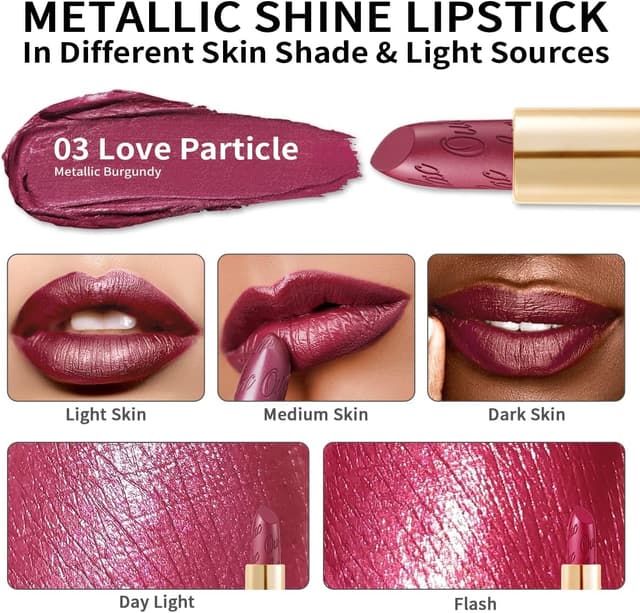 Detalle de Oulac Rossetto Metallizzato Lucido Rosso 03 Love Particle – glitter perlato, senza profumo, vegan