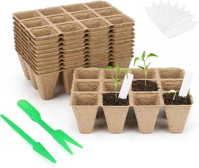 Detalle de KINGLAKE 10 Pack 120-Cell Biodegradable Seed Trays & Fibre Seed Pots Kit