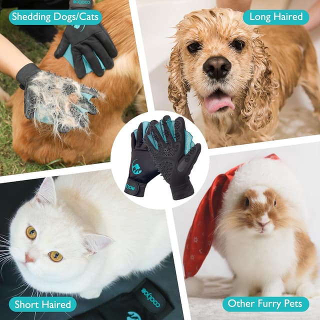 Detalle de COOLJOB Fellpflege-Handschuhe mit Badebürste und Entfilzungsaufsatz (Größe M-L) für Katze, Hund, Pferd & mehr