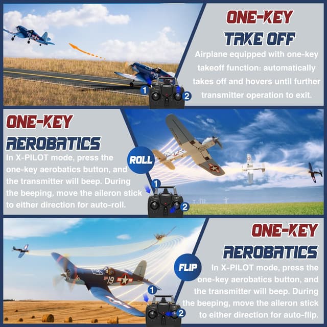 Detalle de LEAMBE Brushless 4-Channel RC Plane (F4U Corsair, 500mm) RTF with 6-Axis Gyro