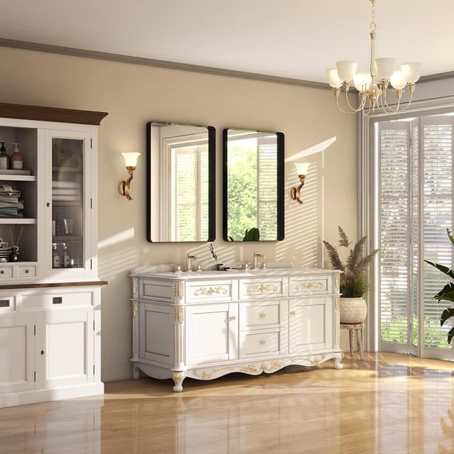 Detalle de 36x24 Inch Black Bathroom Mirror with Aluminum Alloy Frame and Explosion-Proof Glass