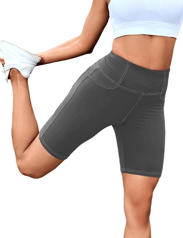 Detalle 2 de VOOVEEYA 5"/8" High-Waisted Yoga Biker Shorts with Pockets for Women