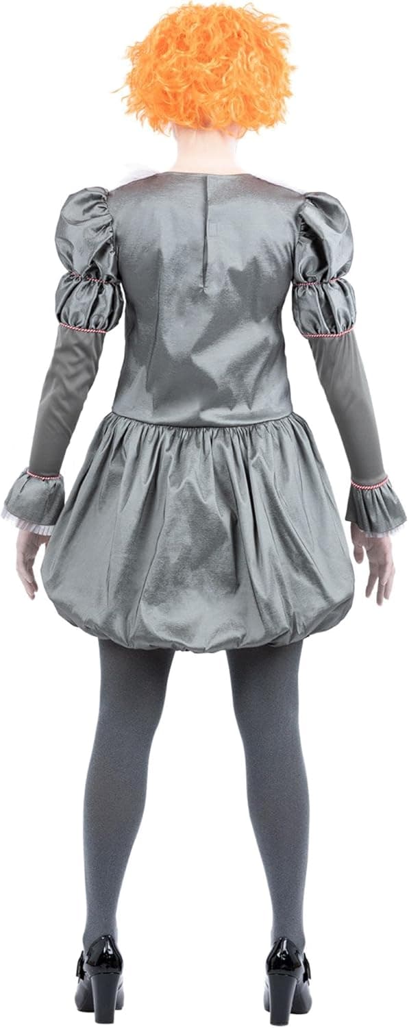 Detalle de Smiffys IT Chapter Two Pennywise Kostüm für Erwachsene – Kleid grau mit Nackenrüschen & Strumpfhosen, offiziell lizenziert
