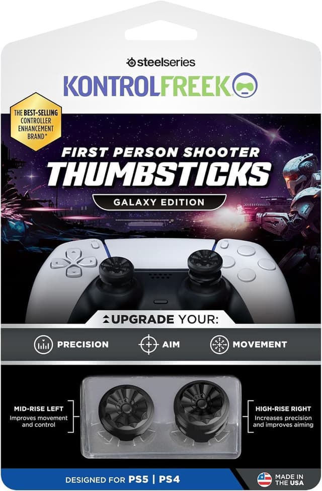 Detalle de KontrolFreek FPS Freek Galaxy Black thumbsticks for PS5 & PS4 (1 high-rise, 1 mid-rise) in Black