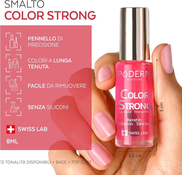 Detalle de PODERM Smalto rinforzante per unghie con biotina, silicio e cheratina (Color Strong) – mani e piedi