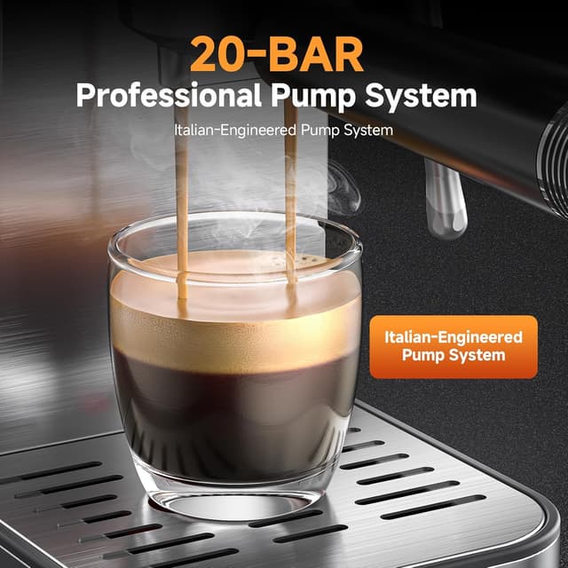Detalle 2 de AMZCHEF espresso coffee machine with 20 bar pressure, milk frother, self-cleaning and memory function
