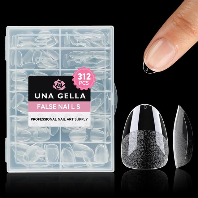 Detalle de UNA GELLA Extra Short Almond Nail Tips (312 pcs) – XS Short Almond Gel Tips, Clear Full Cover