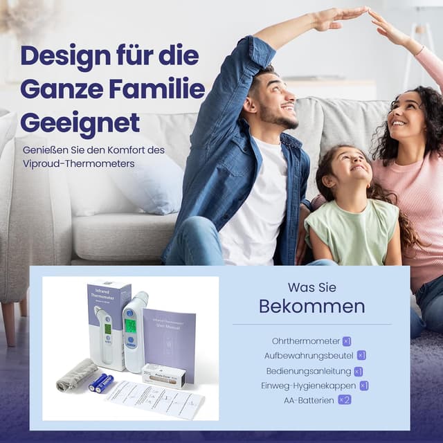 Thumbnail 6 de Digitales Infrarot-Ohrthermometer für Babys, Erwachsene & Senioren – mit farbcodiertem Display, 21 Hygienekappen & 1‑Sekunden-Messung (Weiß)