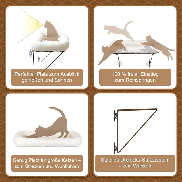 Detalle de Zakkart Katzenfensterliege aus Metall mit Haustierbett und Fensterhängematte (weiß) – für große Katzen