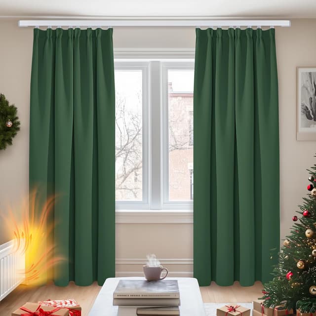 Detalle de Deconovo Thermal Insulated Pencil Pleat Blackout Curtains (2 Panels) – Forest Green – 66 x 90 Inch