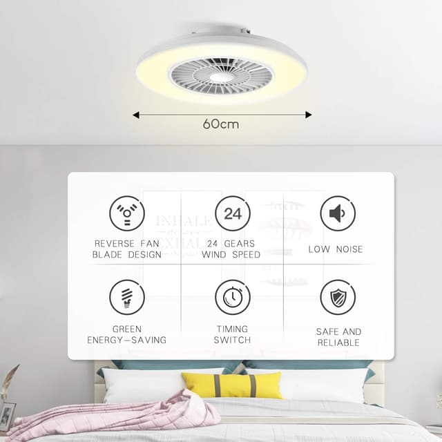 Detalle de BKZO 60 cm moderne LED-Deckenleuchte mit Ventilator und stufenlosem Dimmen (3000–5500 K)