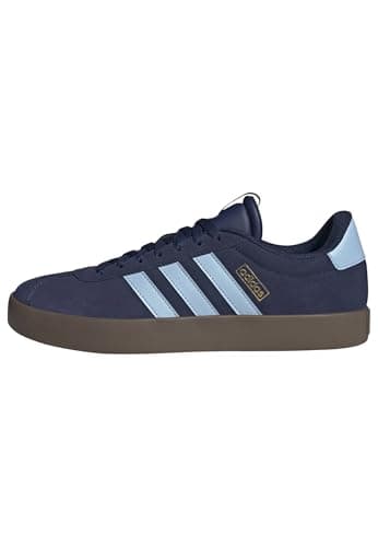 Detalle de adidas Hombre VL Court 3.0 en piel con cierre de cordones (Dark Blue/Clear Sky/Gold Met., 43 1/3)