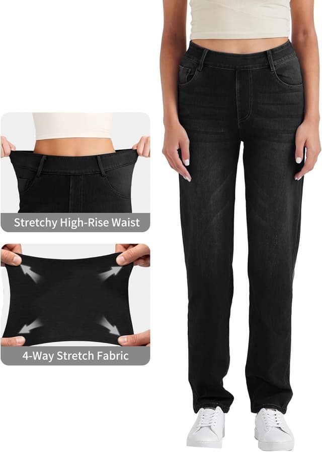 Detalle 2 de LaiEr Damen High-Waist Stretch-Yoga-Jeans mit leichtem Bootcut – Pull-on Sporthose