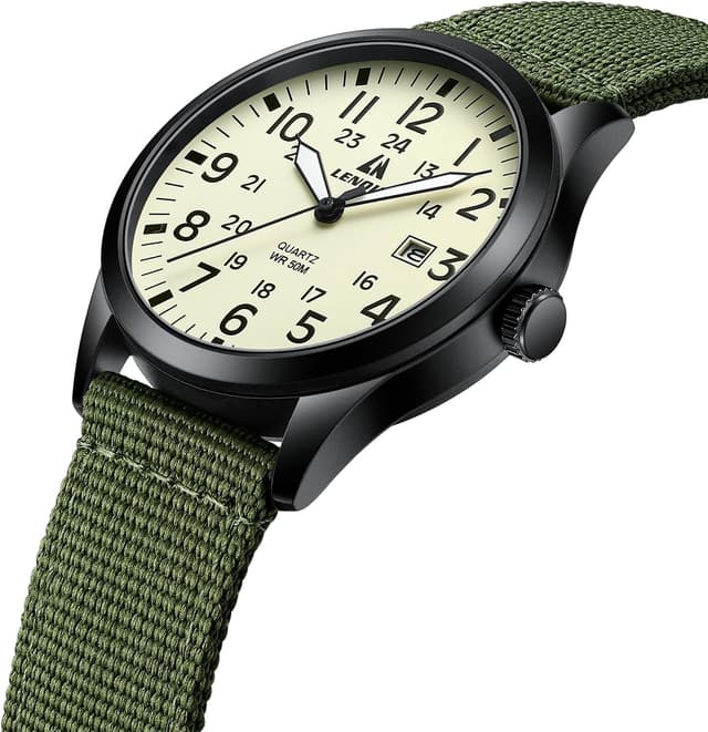 Thumbnail 2 de LENQIN Militäruhr Herren mit Datum 30M Nylon-Armband