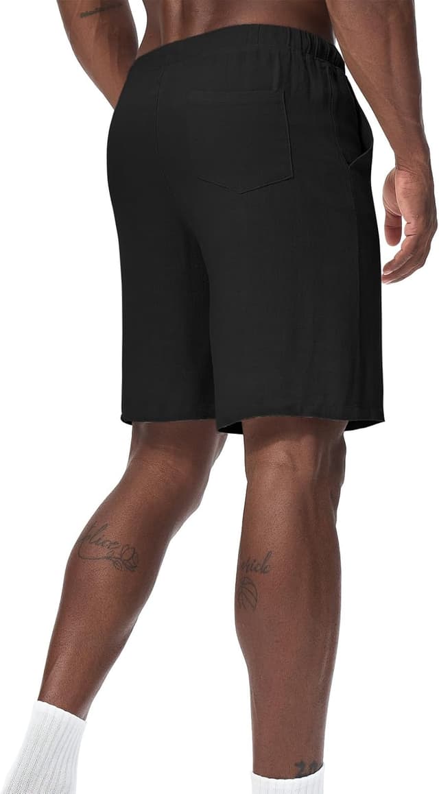 Detalle de Zetieny Herren Leinen-Shorts mit Kordelzug – atmungsaktive Sommer-Freizeitshorts mit Taschen