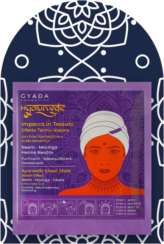 Thumbnail 6 de GYADA COSMETICS Hyalurvedic Impacco Ayurvedico in tessuto purificante con cuffia effetto termico, per capelli grassi e sfibrati (60 ml)