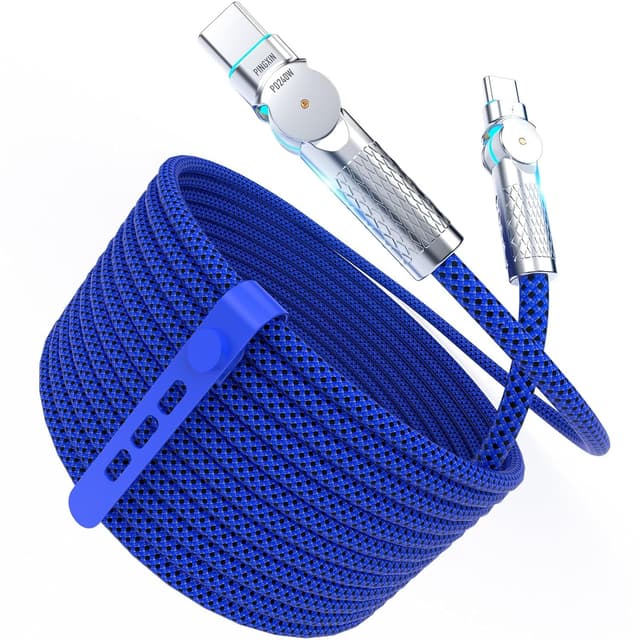 Detalle de USB-C to USB-C Cable 10FT 240W (180° Rotating, Braided) — Blue