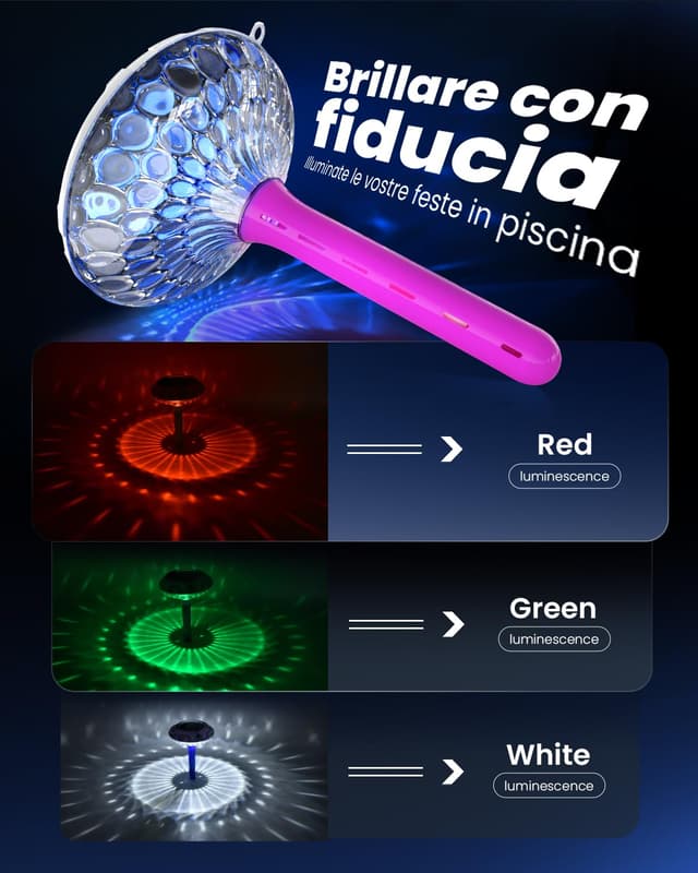 Detalle 2 de Baldr luce solare per piscina con doppio display LCD e termometro galleggiante IPX7