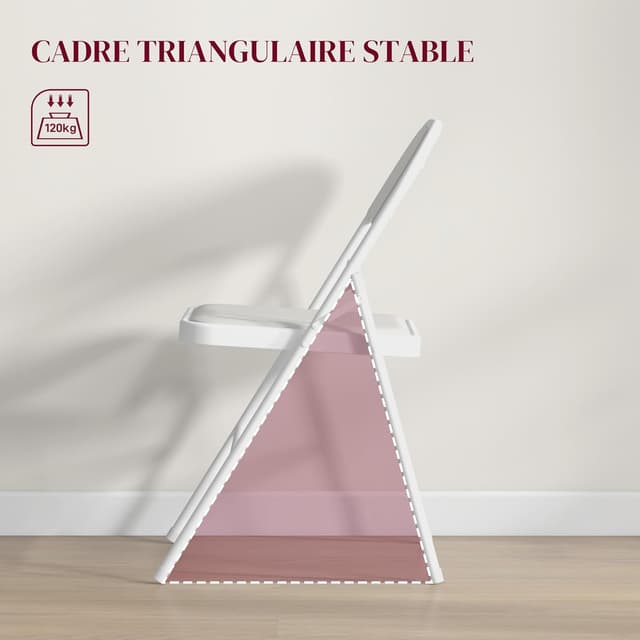 Detalle de HOMCOM Lot de 4 chaises pliantes de salle à manger en acier, coussin synthétique – 45 x 46 x 78 cm, blanc