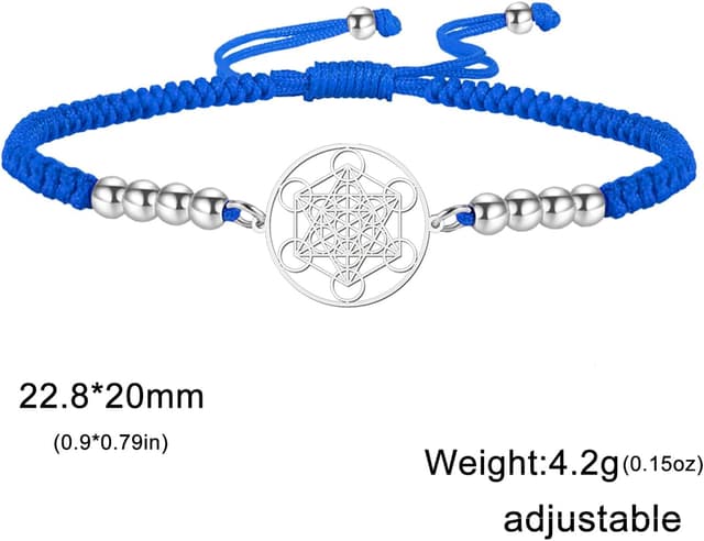Detalle 2 de VASSAGO Metatron Würfel Armband – geflochtene Edelstahl-Armband mit verstellbaren bunten Perlen