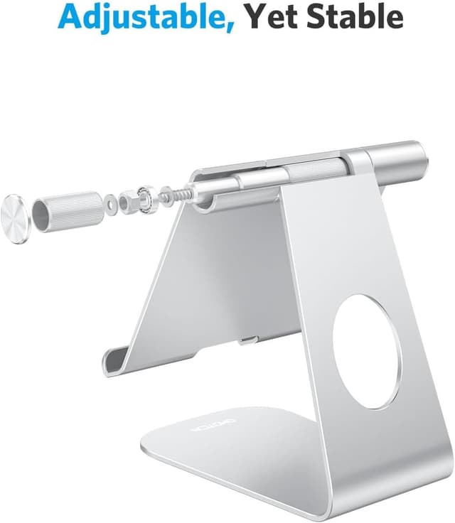 Detalle de OMOTON T1 Adjustable Tablet Stand Holder (Aluminum) for iPad, Samsung Tab & More up to 13 inch, Silver