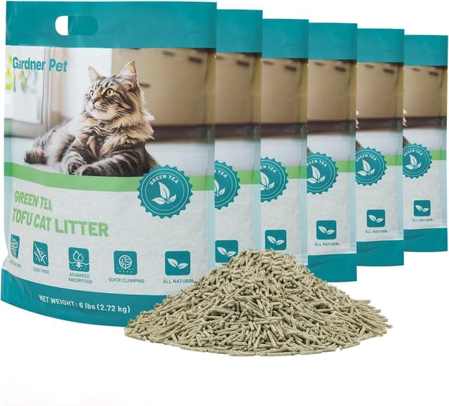 Detalle de Gardner Pet Natürliche Tofu-Katzenstreu mit Grüntee-Extrakt (16,2 kg, 2,7 kg x 6) – staubarm, schnell klumpend & spülbar