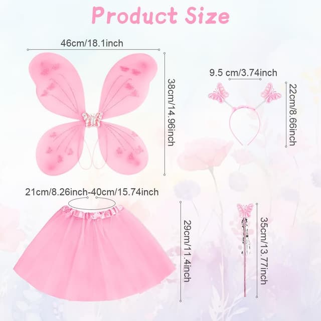 Detalle 2 de AYBUY Kids Fairy Wings Costume Set (Butterfly Wings, Tutu, Magic Wand & Headband)