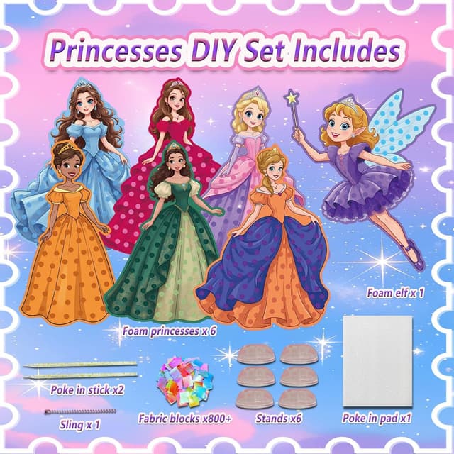 Detalle 2 de JRD&BS WINL DIY Prinzessin Stoff Kunst-Set (Poke-in) – kreatives Bastelset für Kinder ab 3 Jahren