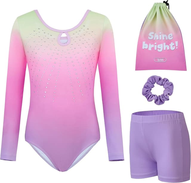 Thumbnail 6 de Tstiti Gymnastics leotards for girls (long sleeve) with shorts and storage bag, ages 3–12