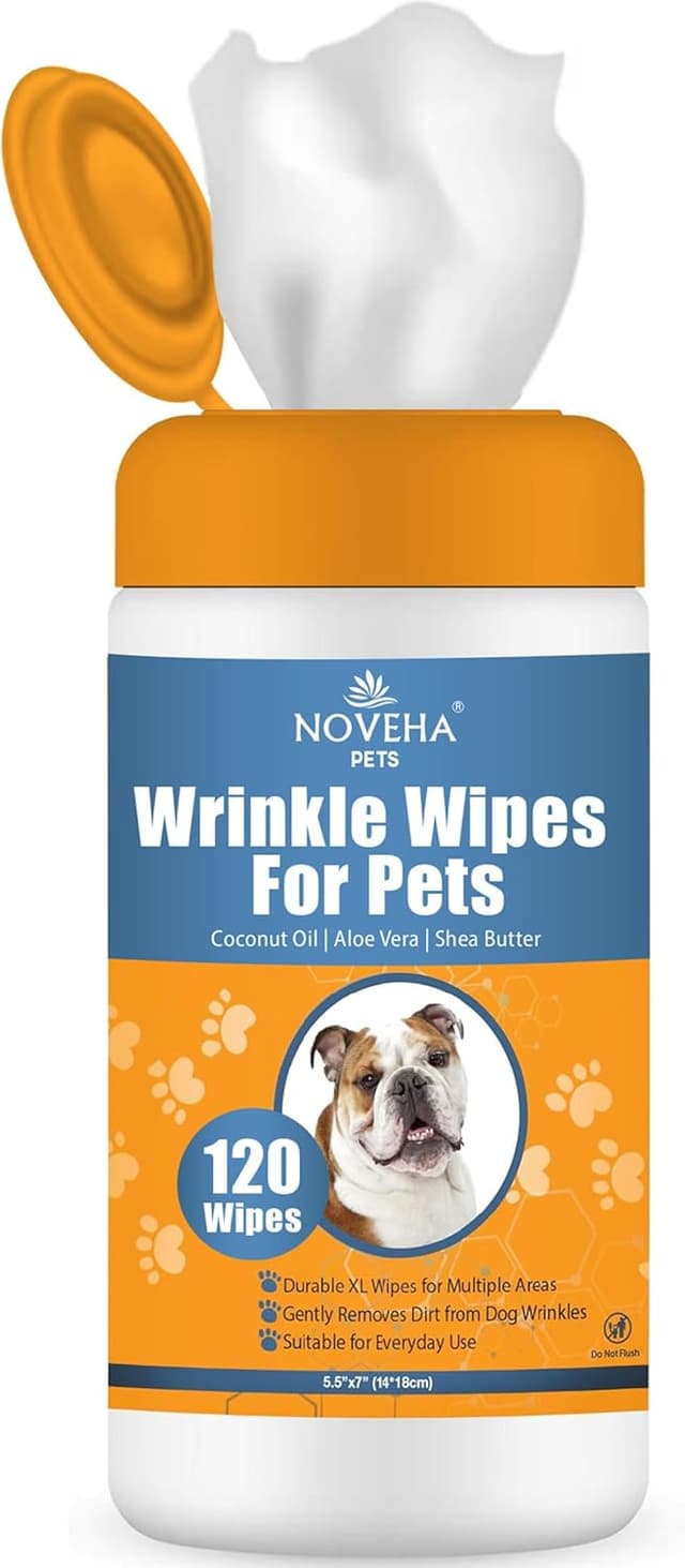 Detalle de NOVEHA Wrinkle XL Wipes for Dogs (120 wipes) for Bulldogs, French Bulldogs, Pugs & more