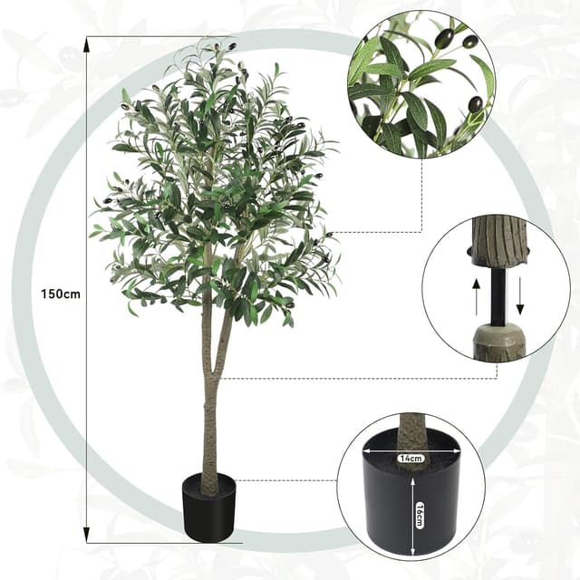 Detalle 2 de YOLEO Künstlicher Olivenbaum (Typ 2) – ca. 150 cm, Deko-Baum für Wohnzimmer, Büro & Schlafzimmer