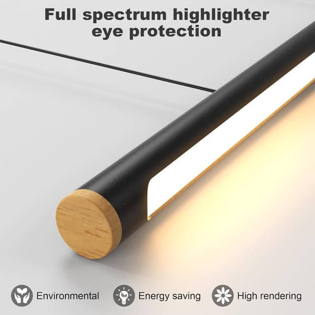 Detalle de FANLG 100 cm Pendelleuchte fürs Esstisch-Set: LED, dimmbar, höhenverstellbar, schwarz inkl. Fernbedienung