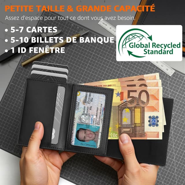 Detalle de TEEHON Portafoglio Uomo Slim con RFID, pop-up carte, portamonete e scomparto banconote (arancione/nero)