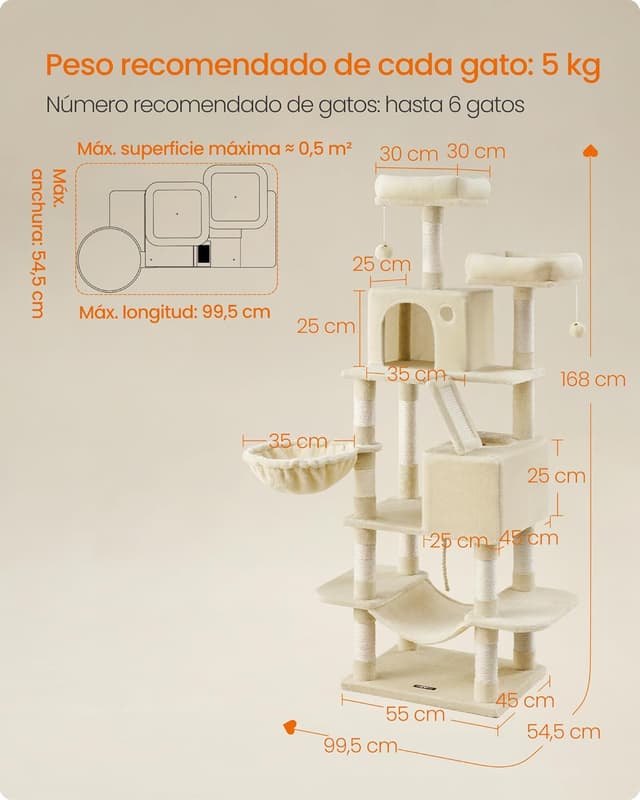 Thumbnail 6 de Feandrea PCT165W01 Árbol para gatos 168 cm