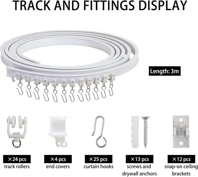 Detalle 2 de Taaizau Flexible Deckenvorhangschiene – gebogene Schiene zur Deckenmontage, biegsamer Raumteiler (3 Meter)