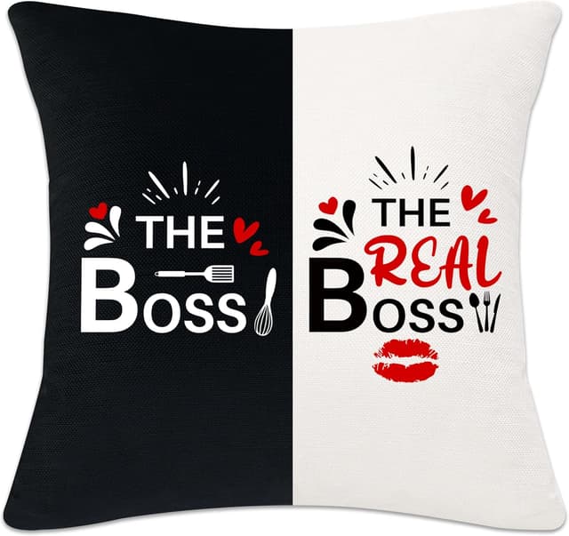 Detalle de Bommex “The Boss / The Real Boss” Funny Cushion Cover (45 x 45 cm) for Couples