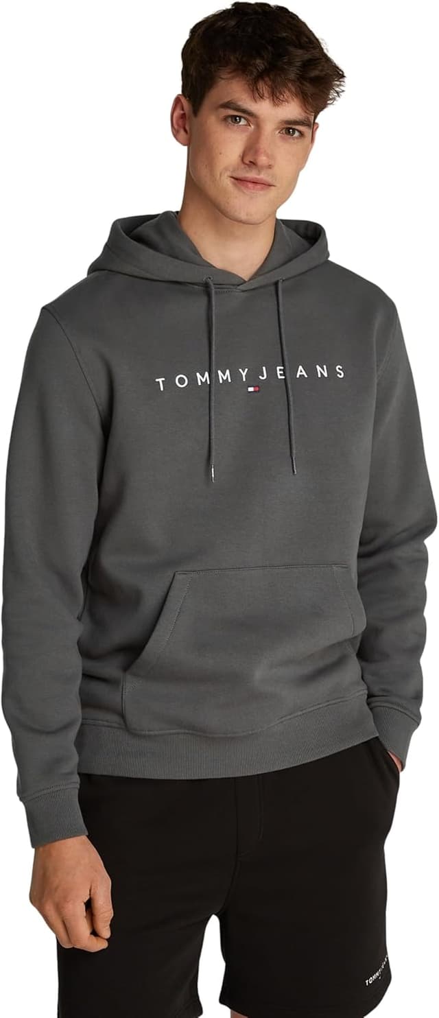 Detalle 2 de Tommy Jeans felpa uomo Linear Logo con cappuccio in cotone felpato