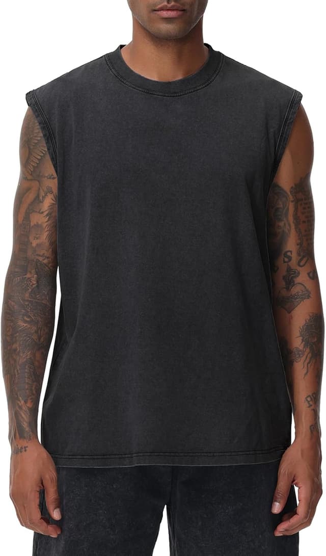 Detalle de SnowElve Men’s Workout Tank Tops Muscle Shirt (Acid Wash, Sleeveless)
