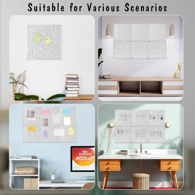 Thumbnail 6 de Large Cork Board 36" x 24" (6-pack felt wall tiles + pushpins) in light grey