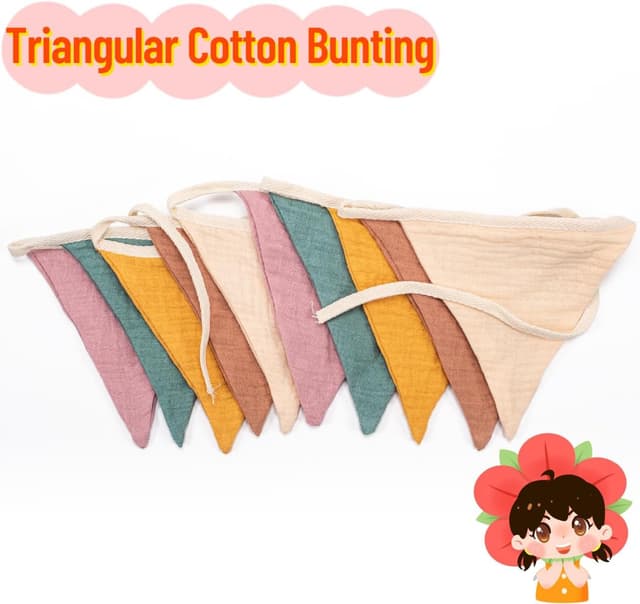 Detalle de Morandi Beige Fabric Bunting Banner for Nursery 🎉