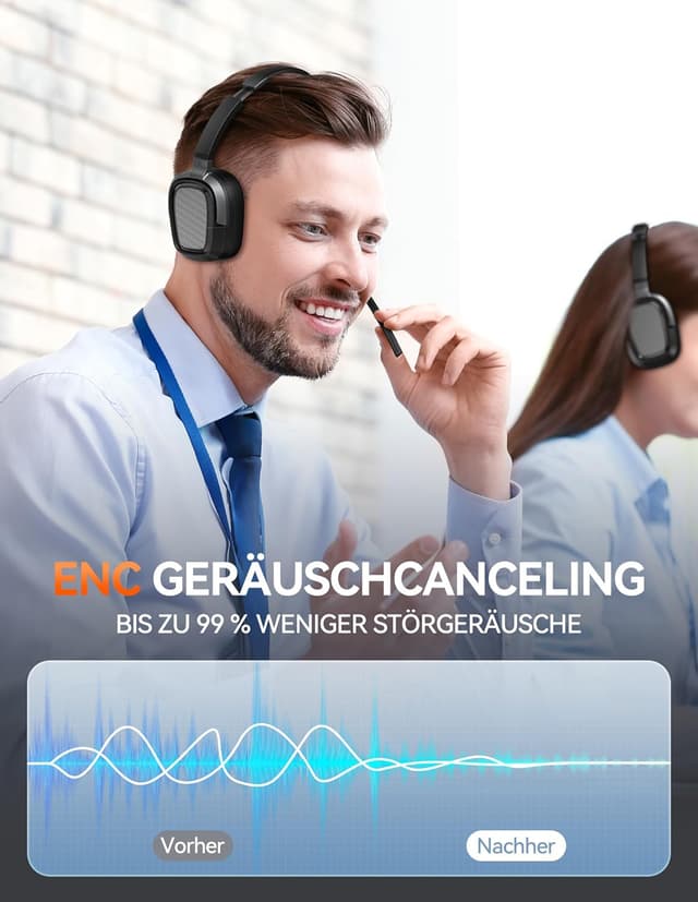 Detalle de TECKNET V6.0 Bluetooth Headset mit Mikrofon (ENC), wiederaufladbar, On-Ear, USB-A Empfänger – bis 40 Std. Akku
