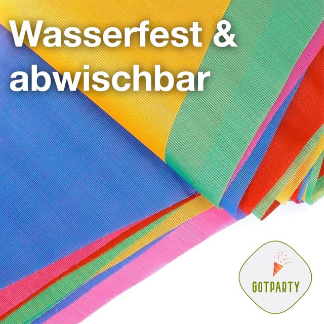 Detalle de XXL 100 Meter Wimpelkette bunt – Girlande für Garten & Party (Innen & Außen)