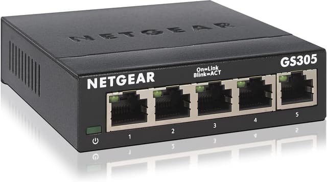 Detalle de NETGEAR GS305 5-Port Gigabit-LAN-Switch (GS305) – Plug-and-Play, lüfterlos, Metallgehäuse