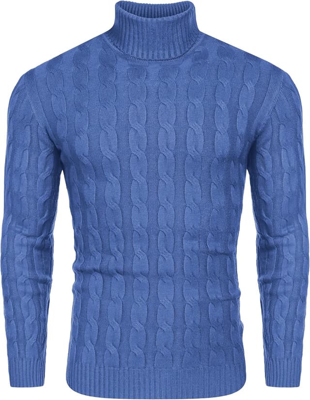 Detalle de COOFANDY Pull homme col en roulé manches longues en maille torsadée