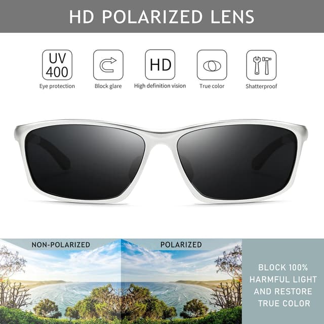 Detalle 2 de SUNGAIT Classic Rectangle Polarized Sunglasses with Al-Mg Metal Frame and Spring Hinge