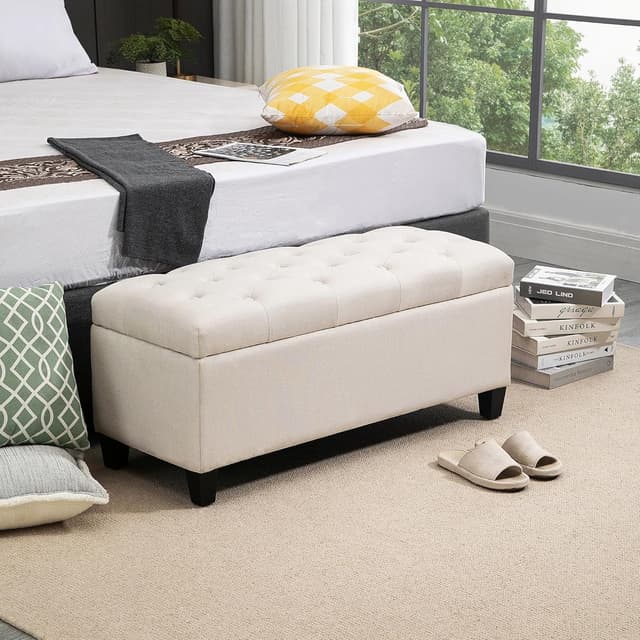 Detalle 2 de HOMCOM Banc de rangement capitonné avec coffre et repose-pieds 100 x 40 x 44 cm, blanc