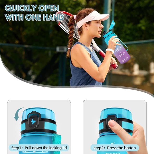 Detalle de Motswedi Gourde sport 1,5 l anti-fuite avec marqueur de temps (motivation) Bleu & Violet