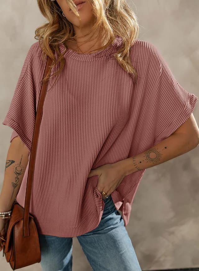 Detalle 2 de Dokotoo Women’s Casual Oversized Short Sleeve Knit Tunic Top with Side Slits