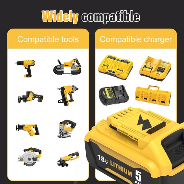 Detalle 2 de Pack 2 batteries Li-ion 18V 5,0Ah Goodexo pour outils Dewalt (remplacement DCB182 / DCB180 / DCB184)
