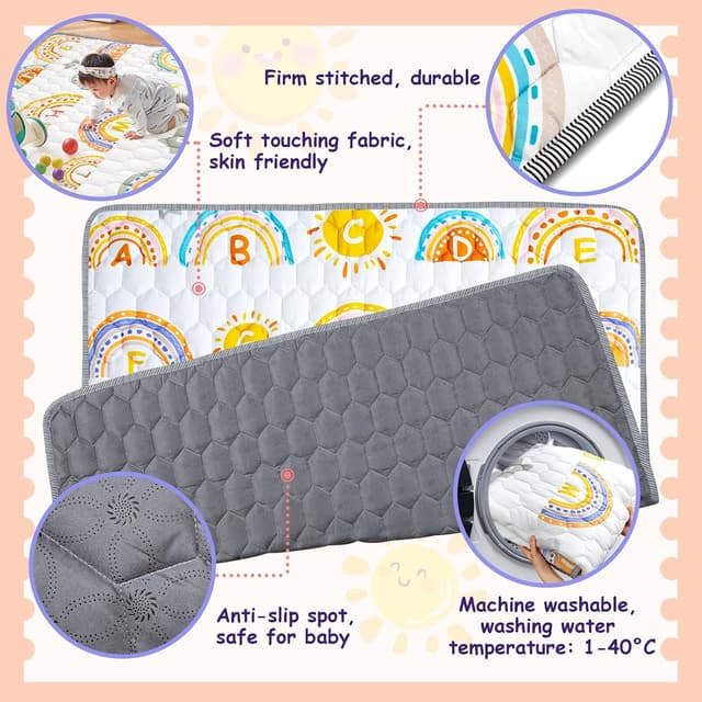 Detalle de Funsland Foldable Baby Play Mat (127x127cm) – soft non-slip cotton & polyester floor mat
